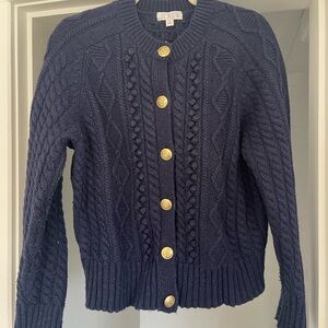 J. Crew Navy Cable-Knit Cardigan with Gold Buttons